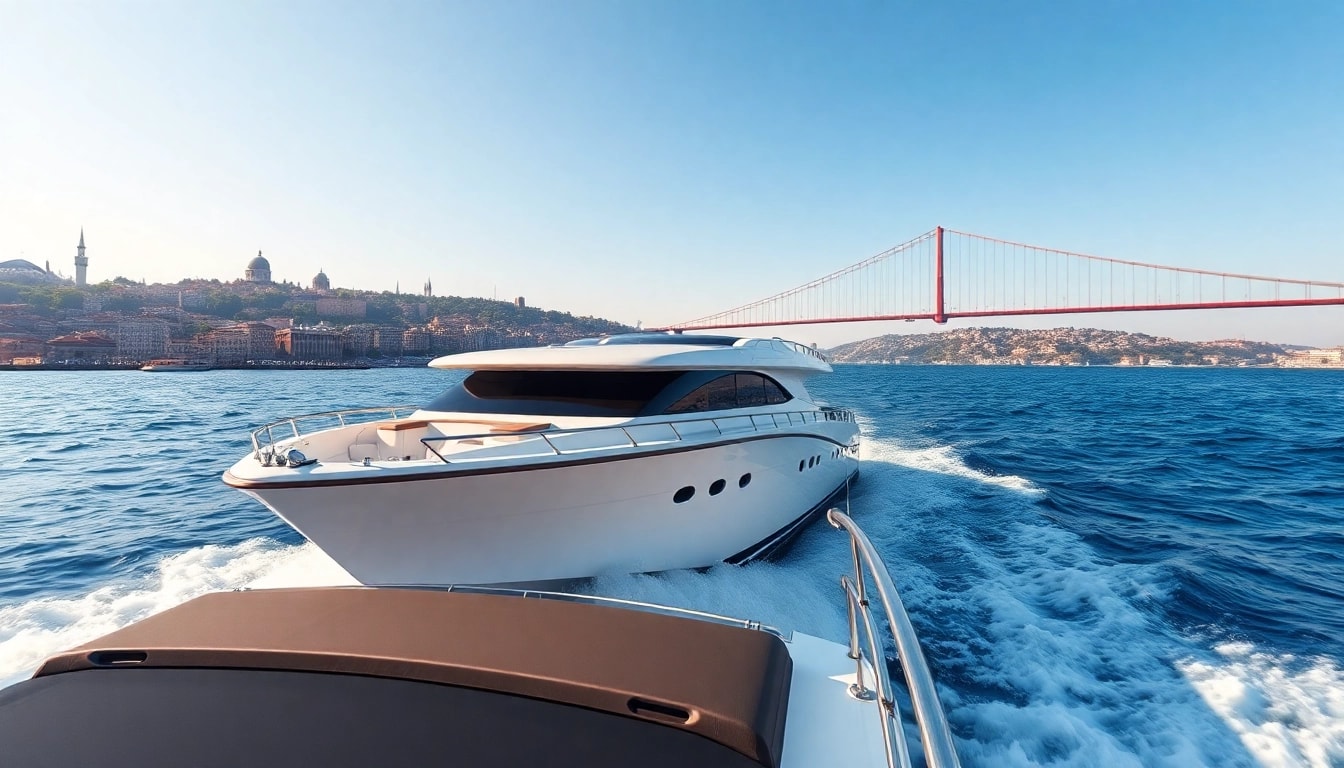 Genießen Sie eine bosphorus daytime cruise auf einem eleganten Boot mit Blick auf die Stadt Istanbul.