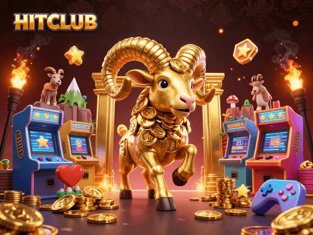 HITCLUB brings luck in this ultra-detailed casino illustration featuring gold, games, and excitement!