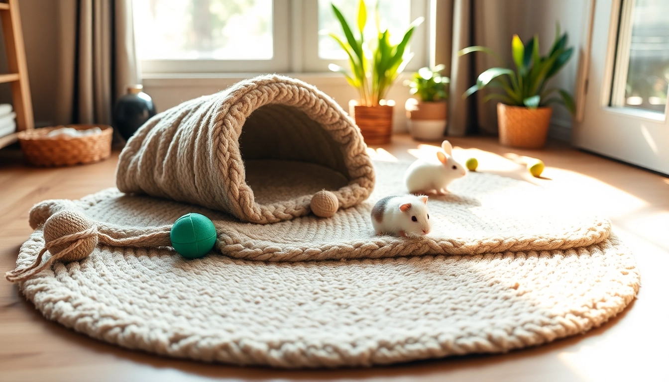Nagermatte für Kleintiere in einem gemütlichen Innenraum mit Spielzeug und Pflanzen.