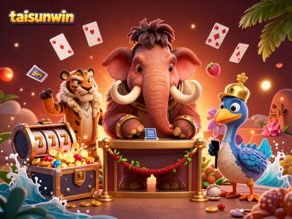 Win big with taisunwin in this vibrant 3D casino scene featuring a woolly mammoth bouncer.