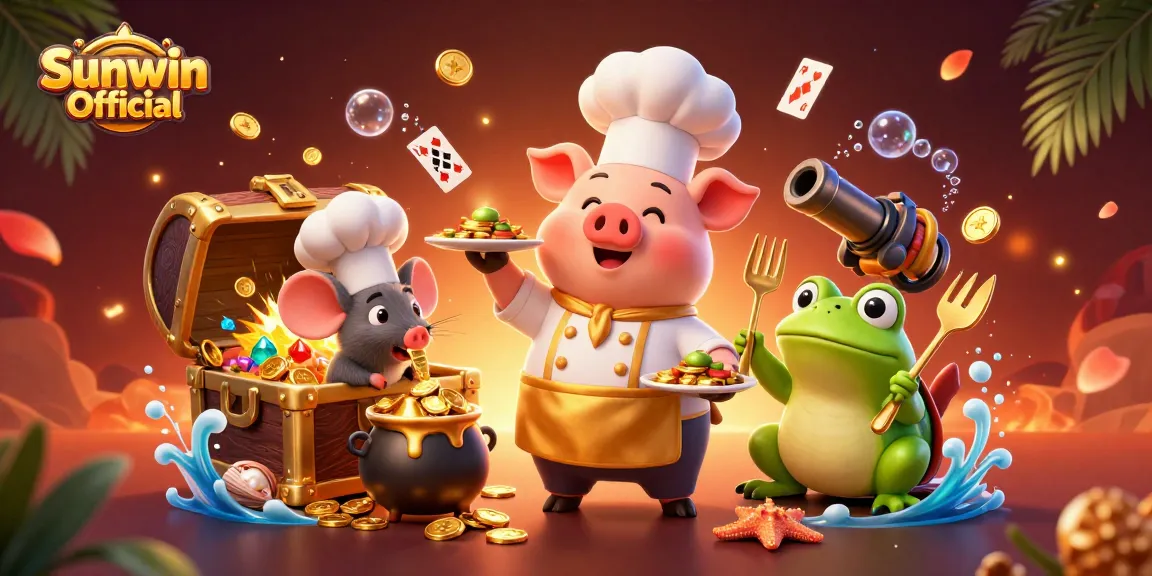 Win big at Sunwin Official with characters tasting gourmet gold and vibrant casino treasures!