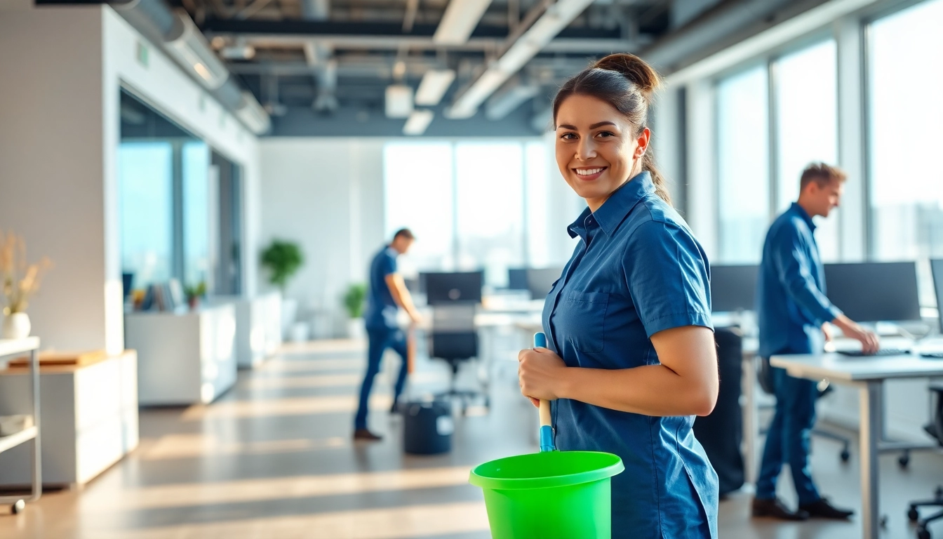 Professionelles grundreinigung berlin Team reinigt ein helles Büro in Berlin.