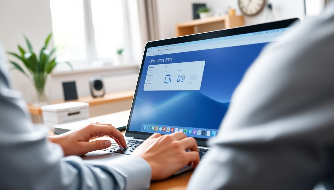Effiziente Nutzung von Office 2024 für Mac Privatnutzer in modernem Büroambiente.