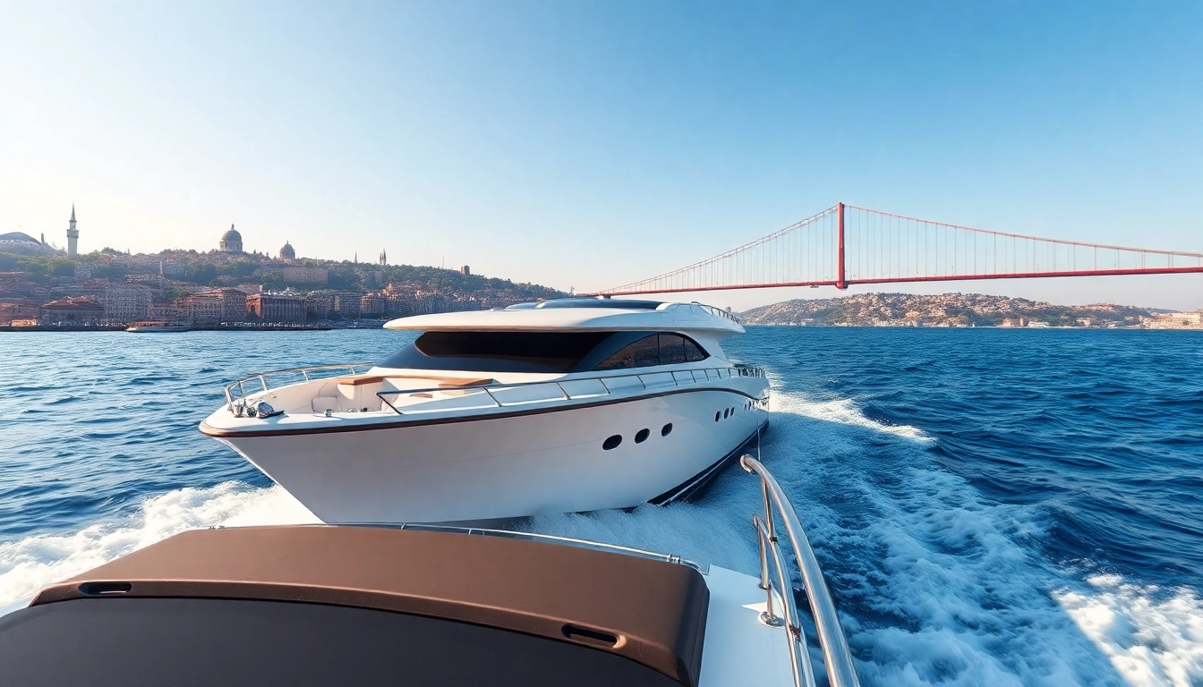 Genießen Sie eine bosphorus daytime cruise auf einem eleganten Boot mit Blick auf die Stadt Istanbul.