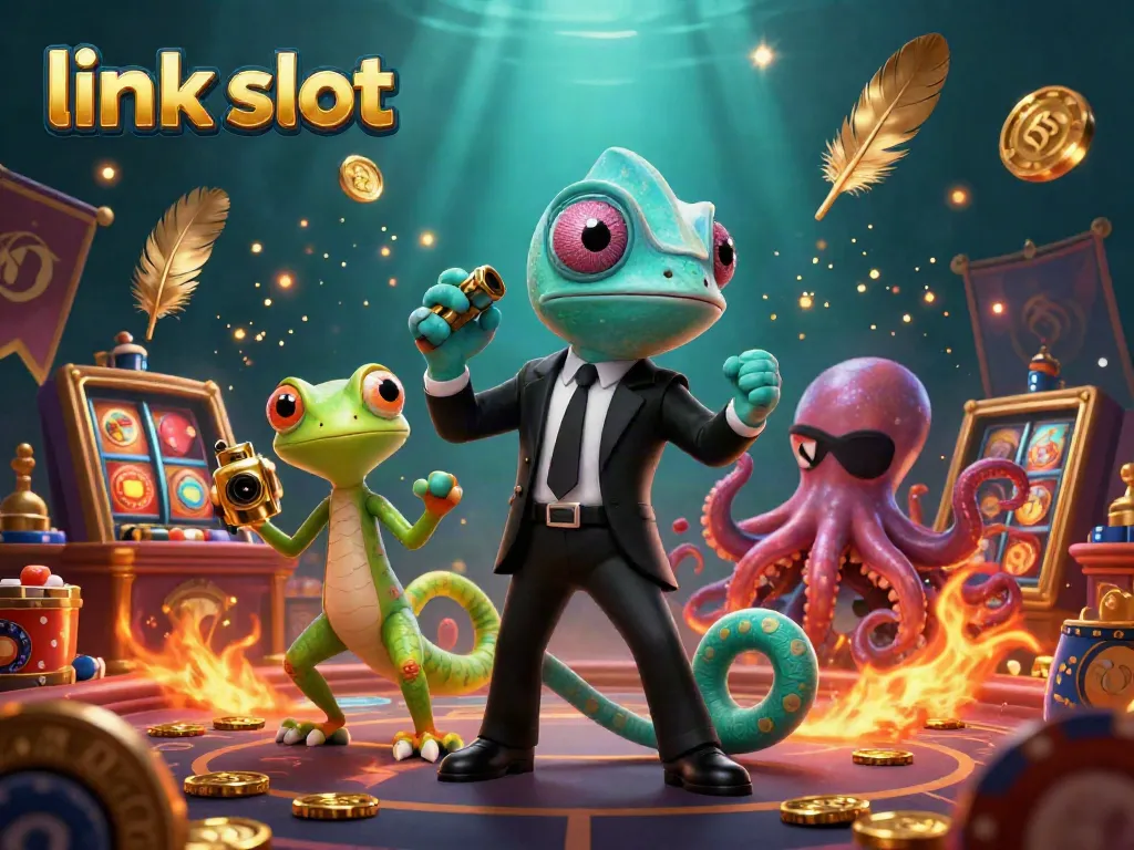 Experience the thrill of winning at link slot with 3D casino characters amidst dynamic gaming elements.
