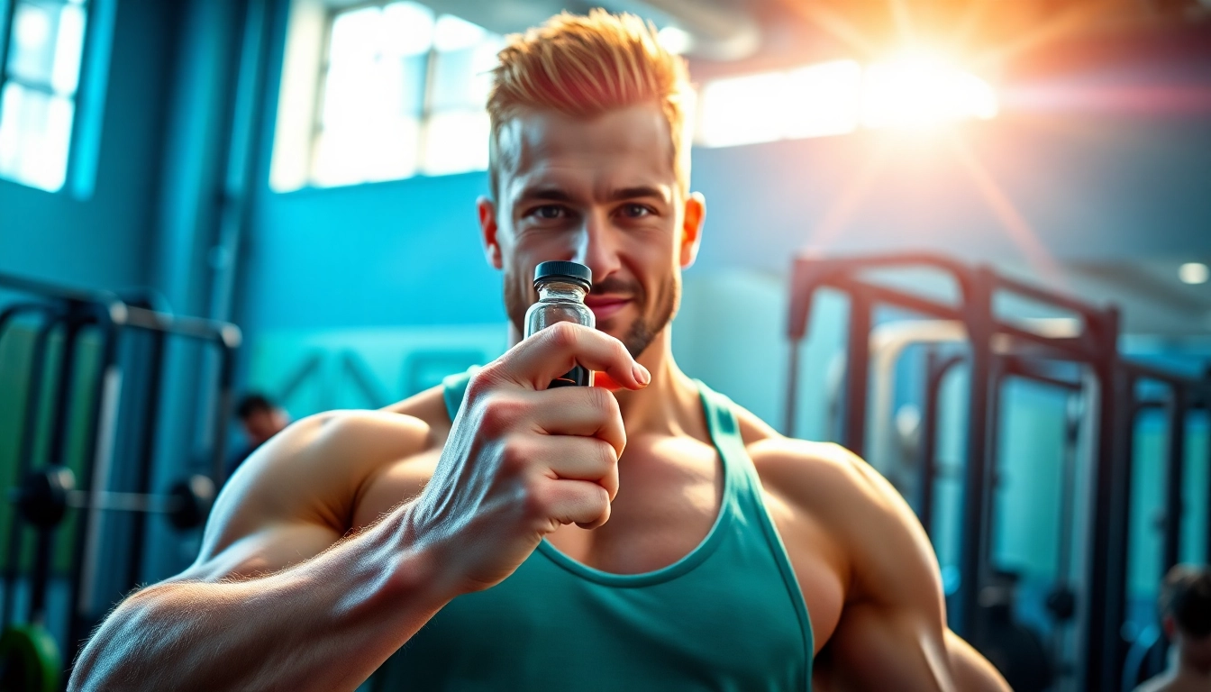 Effektives sustanon kaufen für Muskelaufbau in einem modernen Fitnessstudio mit einem Athleten.