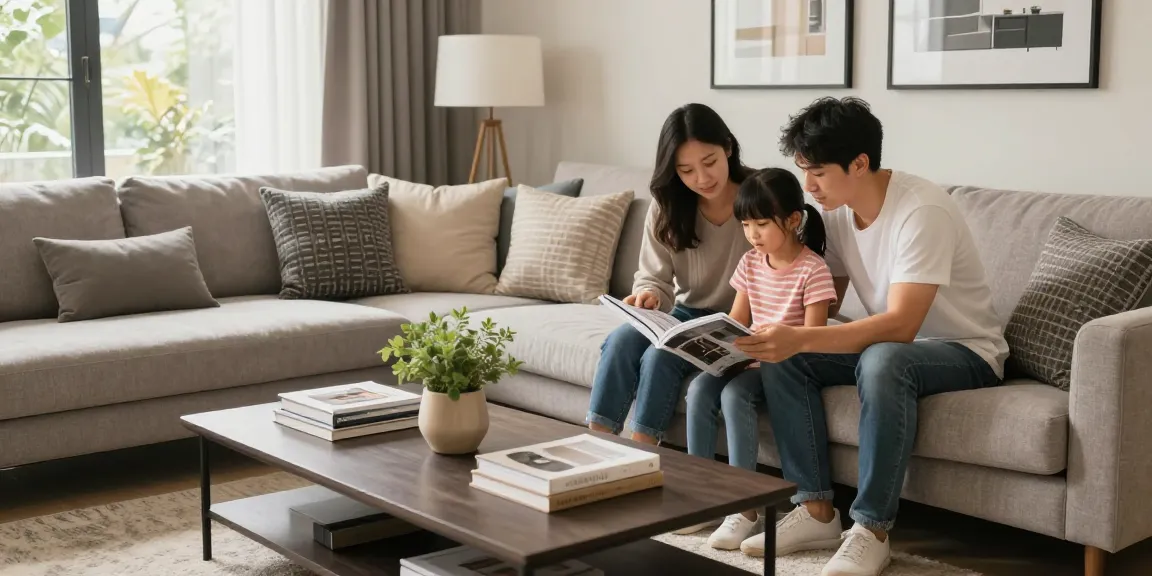 Erleben Sie modernen Komfort zu Hause, während Sie Möbel online bestellen, und genießen Sie ein stilvolles Wohnzimmer mit der Familie.