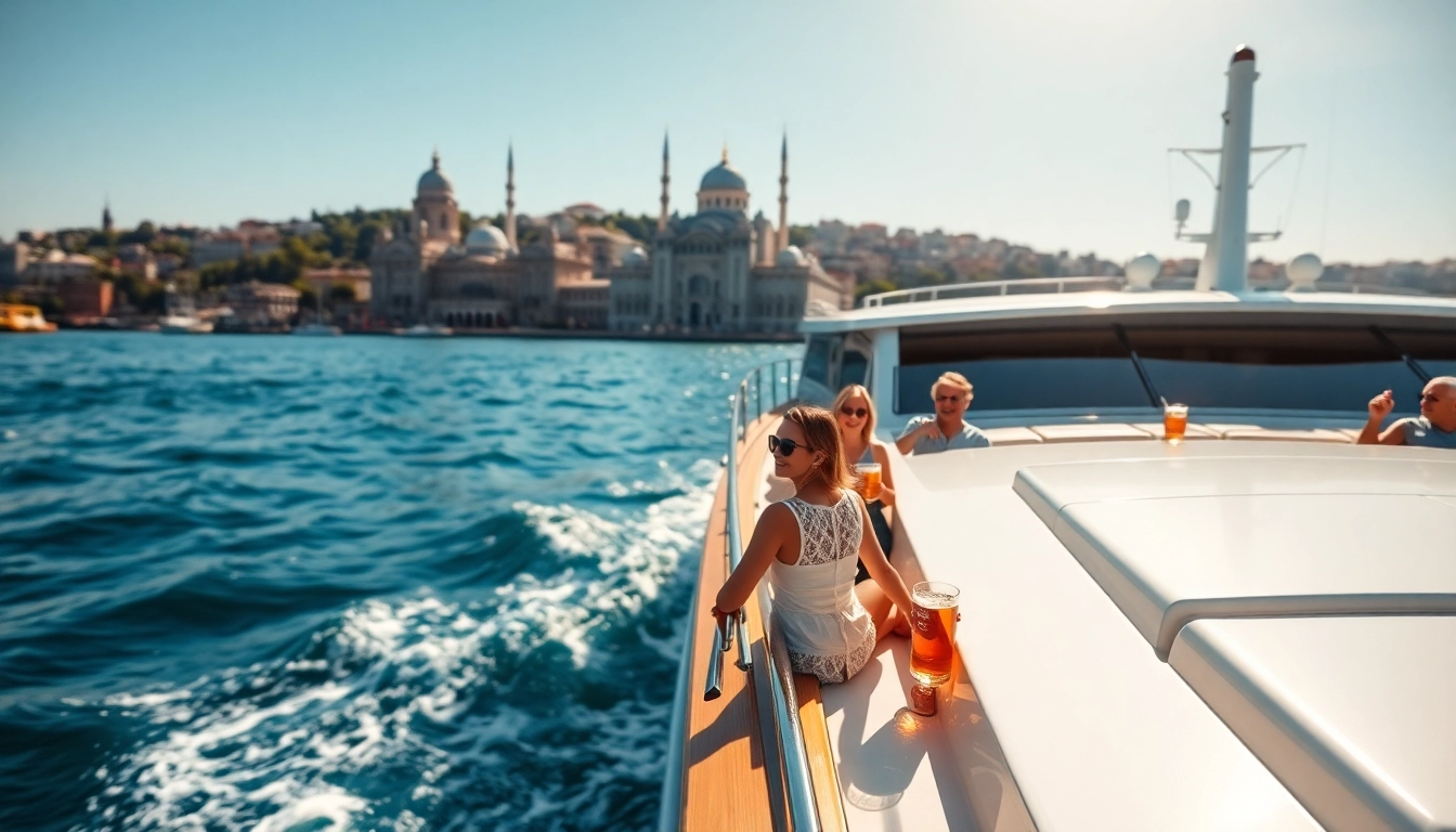 Genießen Sie eine Bosphorus daytime cruise mit atemberaubendem Blick auf die Stadt und sonnigen Passagieren.