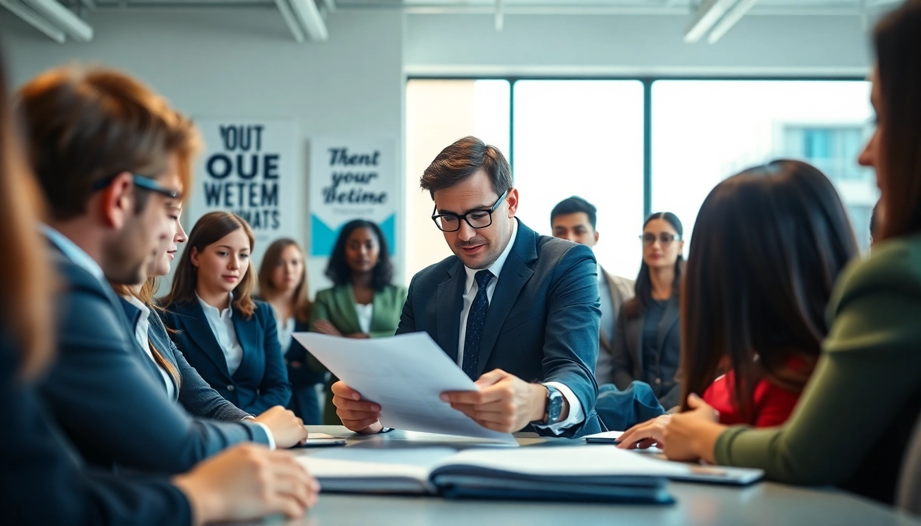 Headhunter Schweiz prüft Bewerbungen in einem modernen Büro mit Bewerbern.