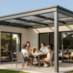 Moderne Terrassenüberdachung für entspannte Familienzeit im Garten